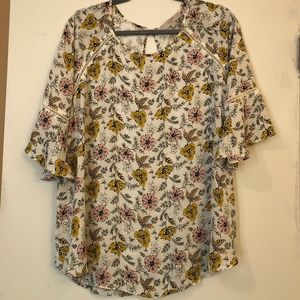 Loft Floral Mixed Media Flutter Sleeve Top